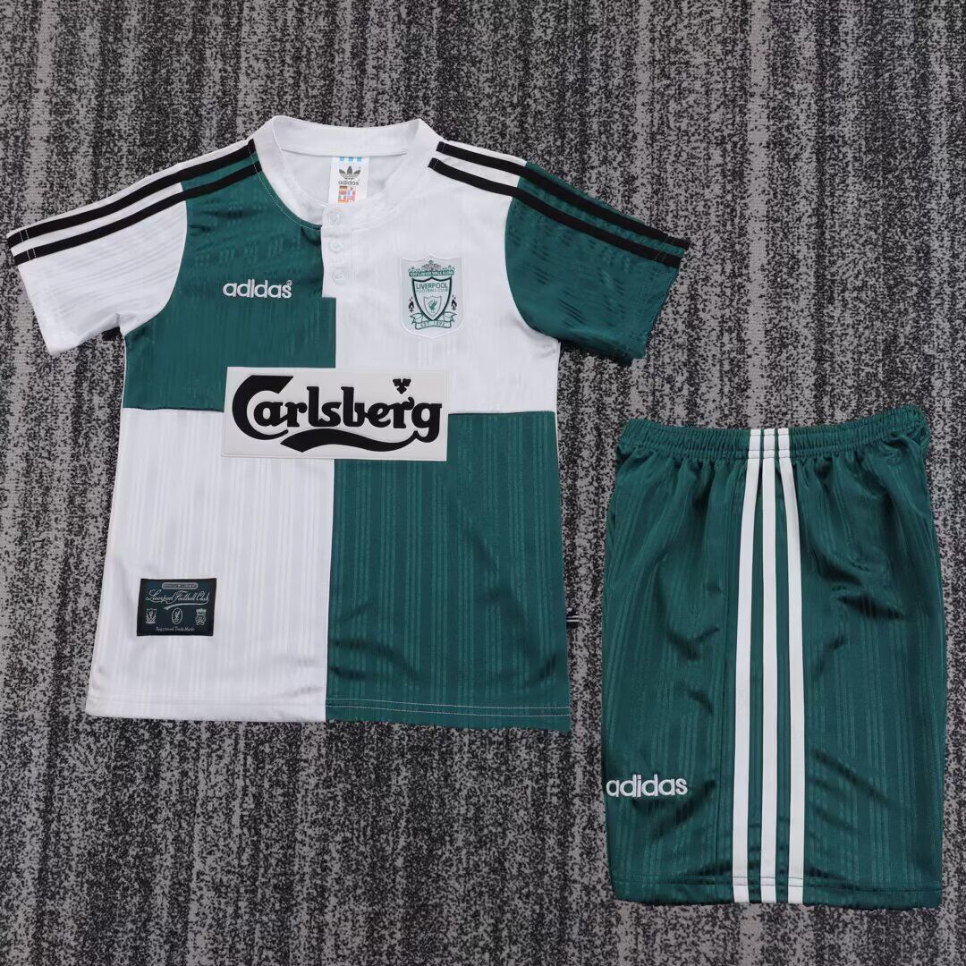 Kids-Liverpool 95/96 Away White/Green Soccer Jersey